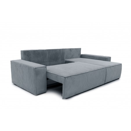 Nowoczesny Narożnik BORA L, 3-osobowy z Funkcją Spania, Rozkładany, Sztruks, Ciemnoszary