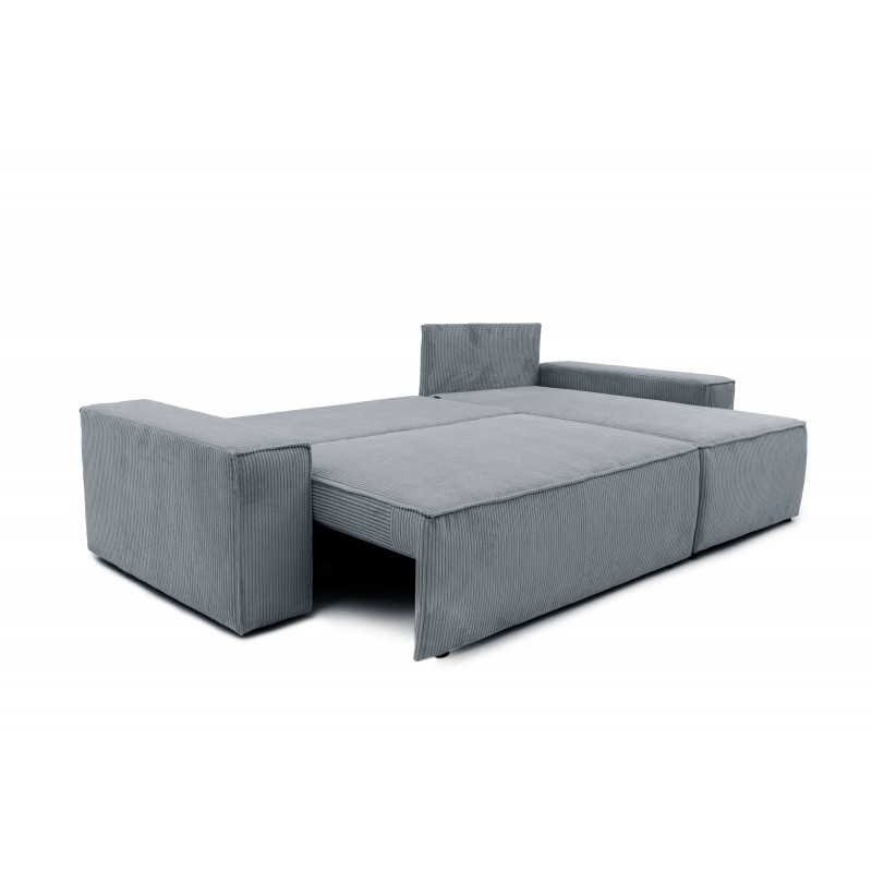Nowoczesny Narożnik BORA L, 3-osobowy z Funkcją Spania, Rozkładany, Sztruks, Ciemnoszary