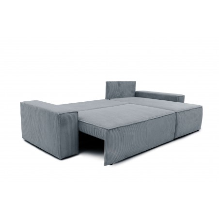 Nowoczesny Narożnik BORA L, 3-osobowy z Funkcją Spania, Rozkładany, Sztruks, Ciemnoszary
