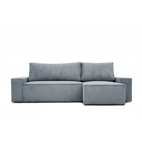 Nowoczesny Narożnik BORA L, 3-osobowy z Funkcją Spania, Rozkładany, Sztruks, Ciemnoszary
