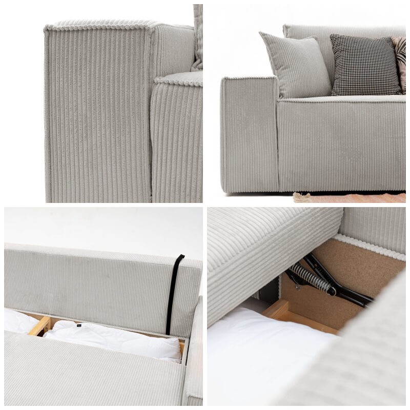 Narożnik Szary BORA L, 3-osobowy z Funkcją Spania, Rozkładany, Sztruks