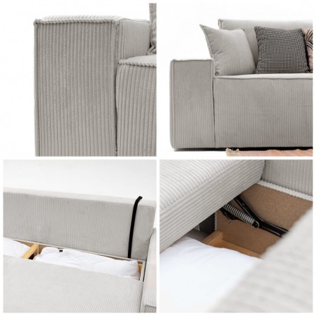 Narożnik Szary BORA L, 3-osobowy z Funkcją Spania, Rozkładany, Sztruks