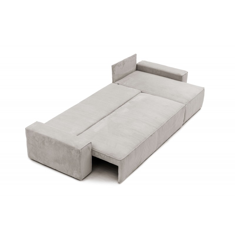 Narożnik Szary BORA L, 3-osobowy z Funkcją Spania, Rozkładany, Sztruks