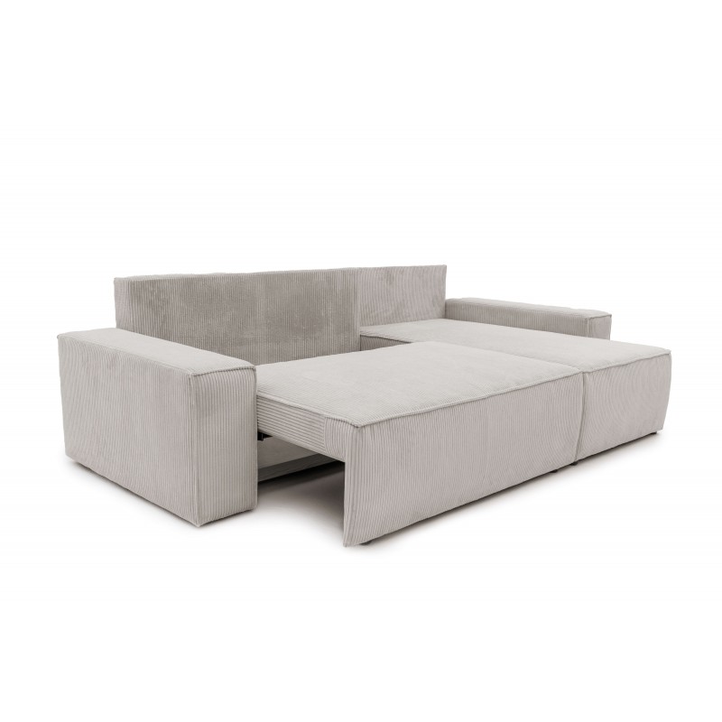 Narożnik Szary BORA L, 3-osobowy z Funkcją Spania, Rozkładany, Sztruks