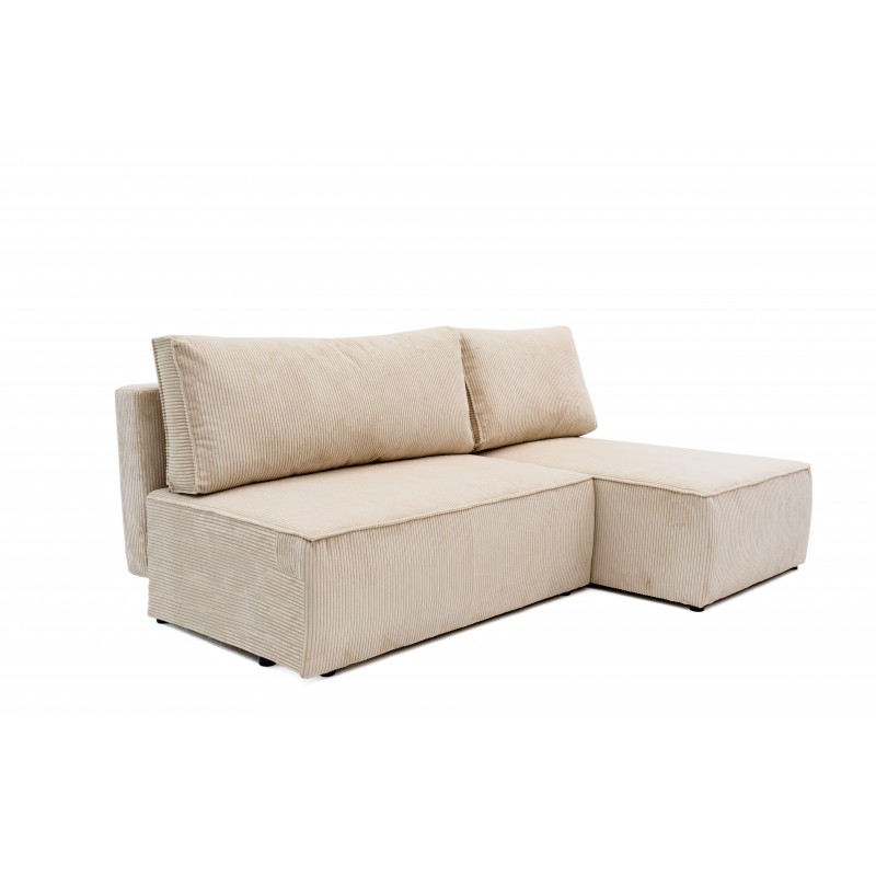 Narożnik Do Salonu BORA L, 3-osobowy z Funkcją Spania, Rozkładany, Sztruks, Bez Podłokietników, Beżowy