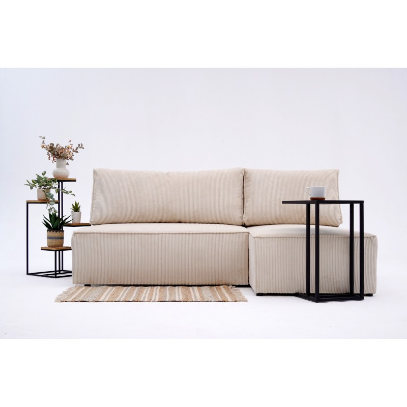 Narożnik Do Salonu BORA L, 3-osobowy z Funkcją Spania, Rozkładany, Sztruks, Bez Podłokietników, Beżowy