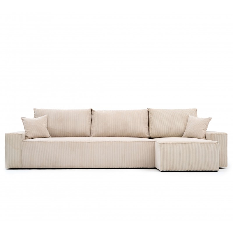 Narożnik Beżowy BORA XL z Funkcją Spania, Rozkładany, Sztruksowy, L-kształtny