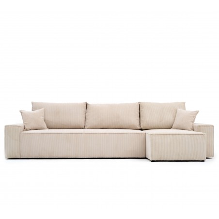 Narożnik Beżowy BORA XL z Funkcją Spania, Rozkładany, Sztruksowy, L-kształtny