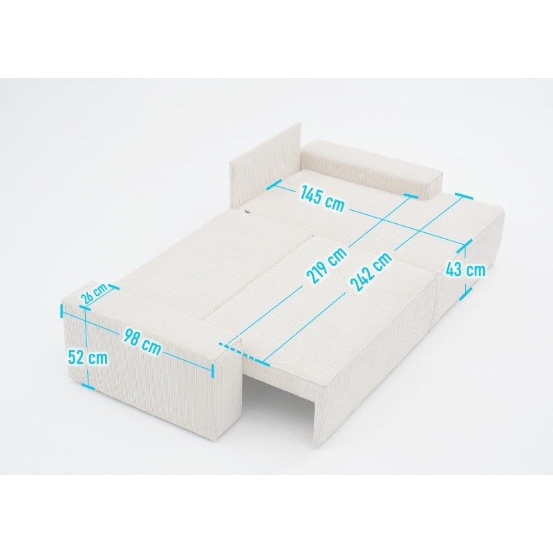 Narożnik Rozkładany BORA L, Sztruksowy, 3-osobowy z Funkcją Spania, Poszerzany Szezlong, Rozkładany, Szary