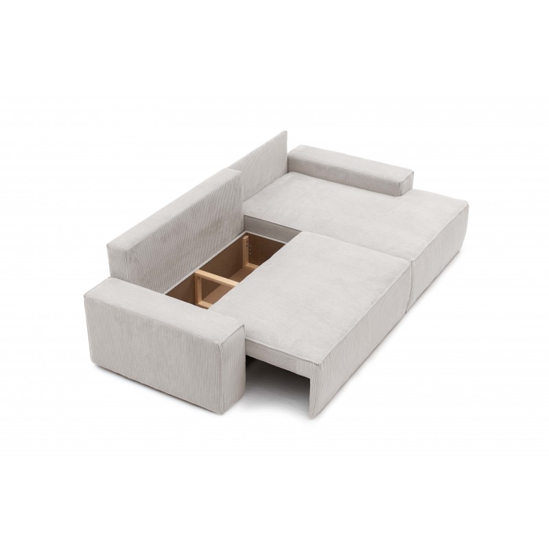 Narożnik Rozkładany BORA L, Sztruksowy, 3-osobowy z Funkcją Spania, Poszerzany Szezlong, Rozkładany, Szary