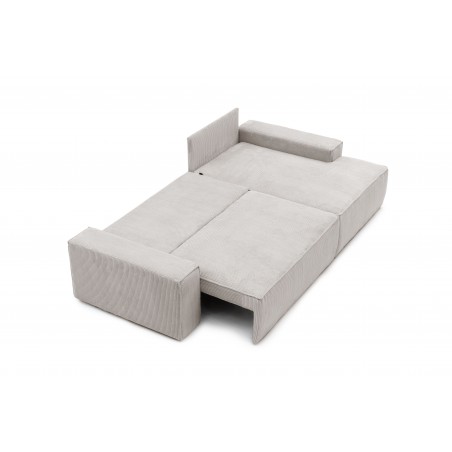 Narożnik Rozkładany BORA L, Sztruksowy, 3-osobowy z Funkcją Spania, Poszerzany Szezlong, Rozkładany, Szary