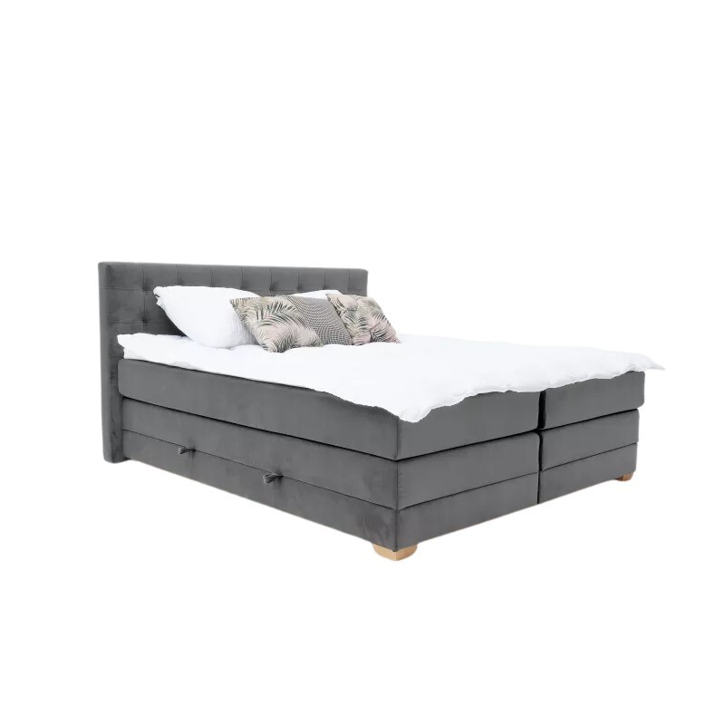 Łóżko kontynentalne RAVEN 180x200, Szare, Boxspring z Pojemnikiem