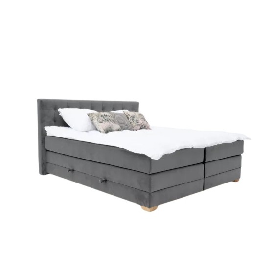 Łóżko kontynentalne RAVEN 180x200, Szare, Boxspring z Pojemnikiem