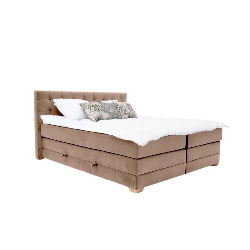 Łóżko kontynentalne RAVEN 180x200, Beżowe, Boxspring z Pojemnikiem
