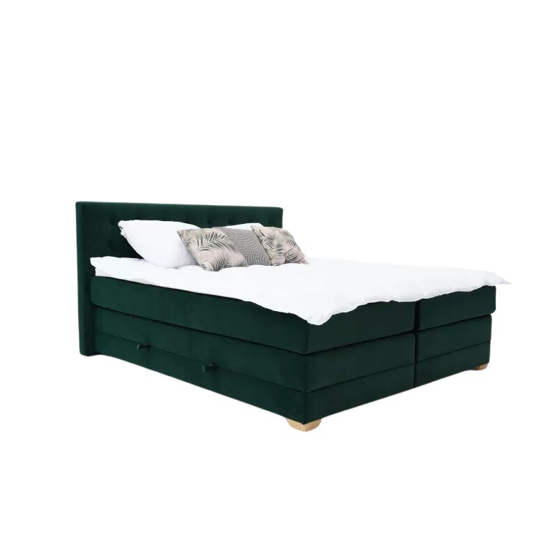 Łóżko kontynentalne RAVEN 160x200, butelkowa zieleń, Boxspring z Pojemnikiem
