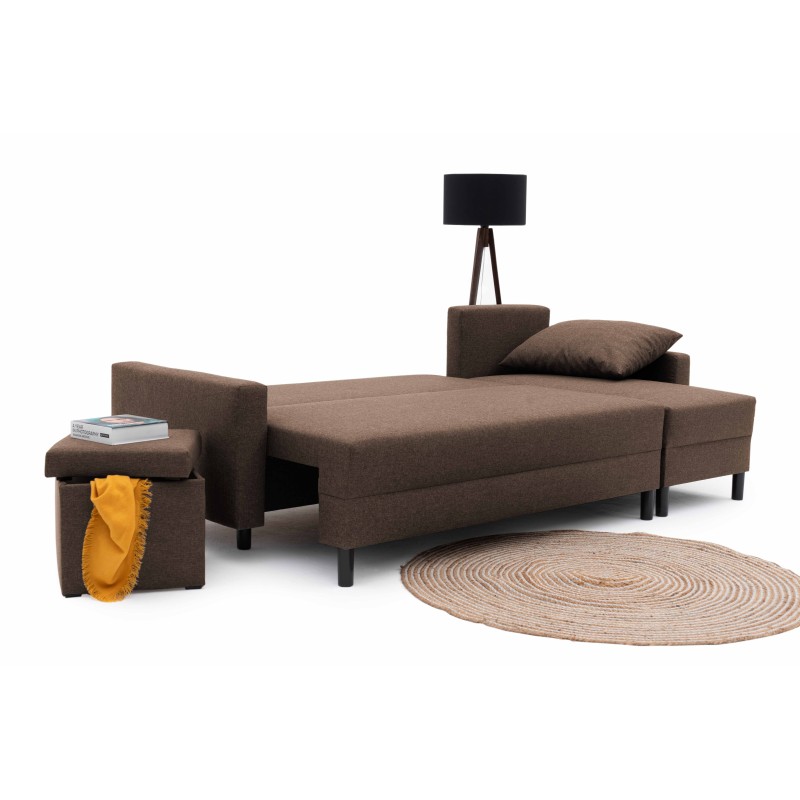 Narożnik Rozkładany MOLLY 3-osobowy z Funkcją Spania Brązowy