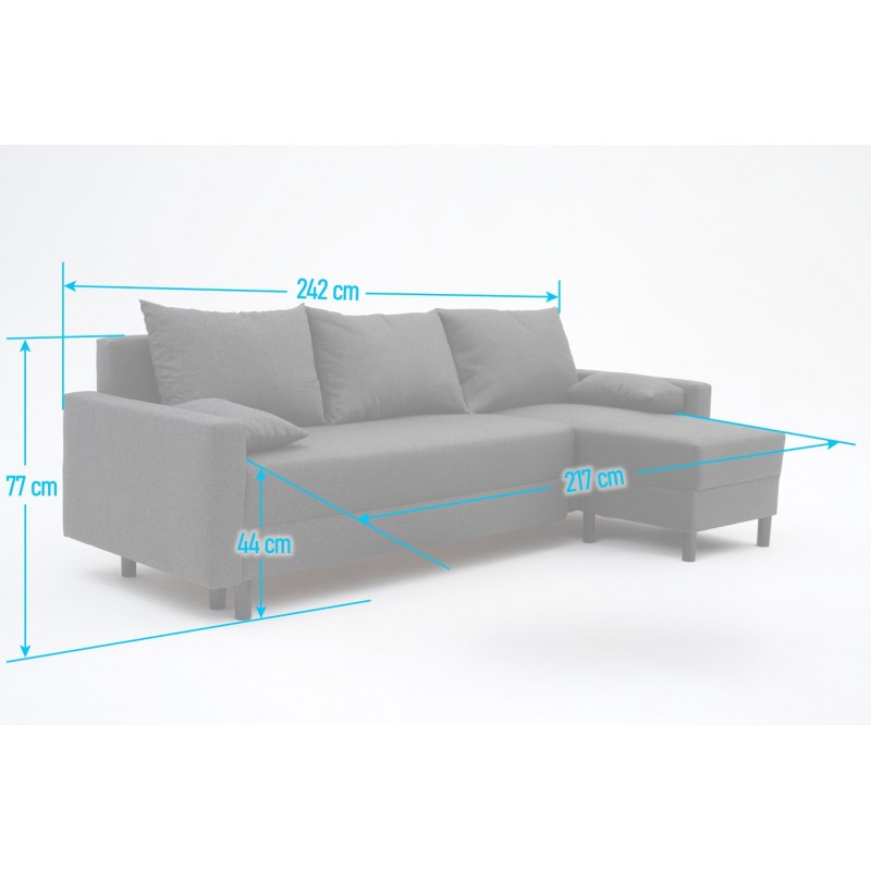 Narożnik Rozkładany MOLLY 3-osobowy z Funkcją Spania Szary
