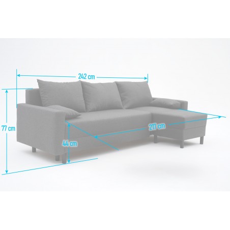Narożnik Rozkładany MOLLY 3-osobowy z Funkcją Spania Szary