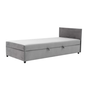 Tapczan Jednoosobowy Dla Dziecka FENIKS 80x200 z Pojemnikiem i Wezgłowiem Szary Welur