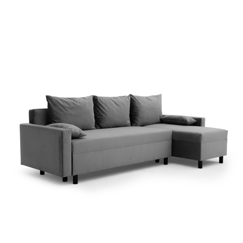 Narożnik Rozkładany MOLLY 3-osobowy z Funkcją Spania Szary Welur