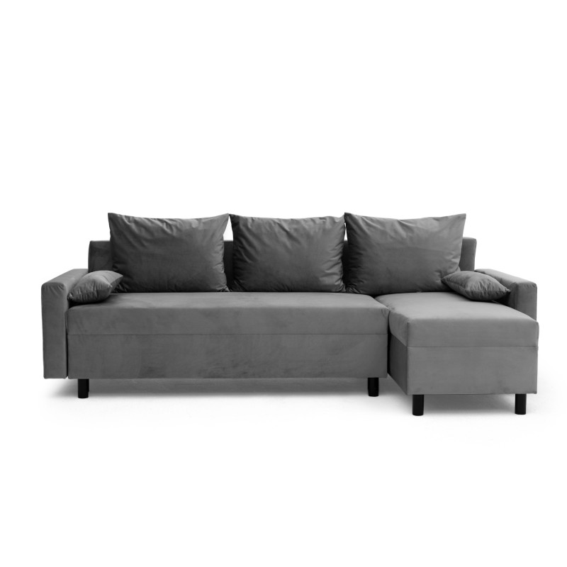 Narożnik Rozkładany MOLLY 3-osobowy z Funkcją Spania Szary Welur