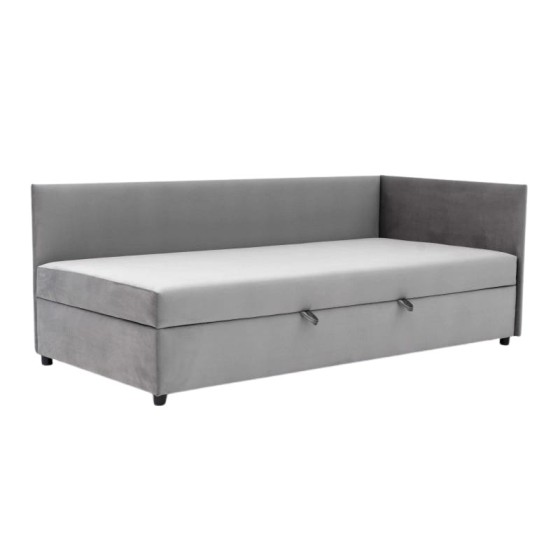 Tapczan FENIKS 100x200 z Pojemnikiem Bokiem i Oparciem Szary Welur