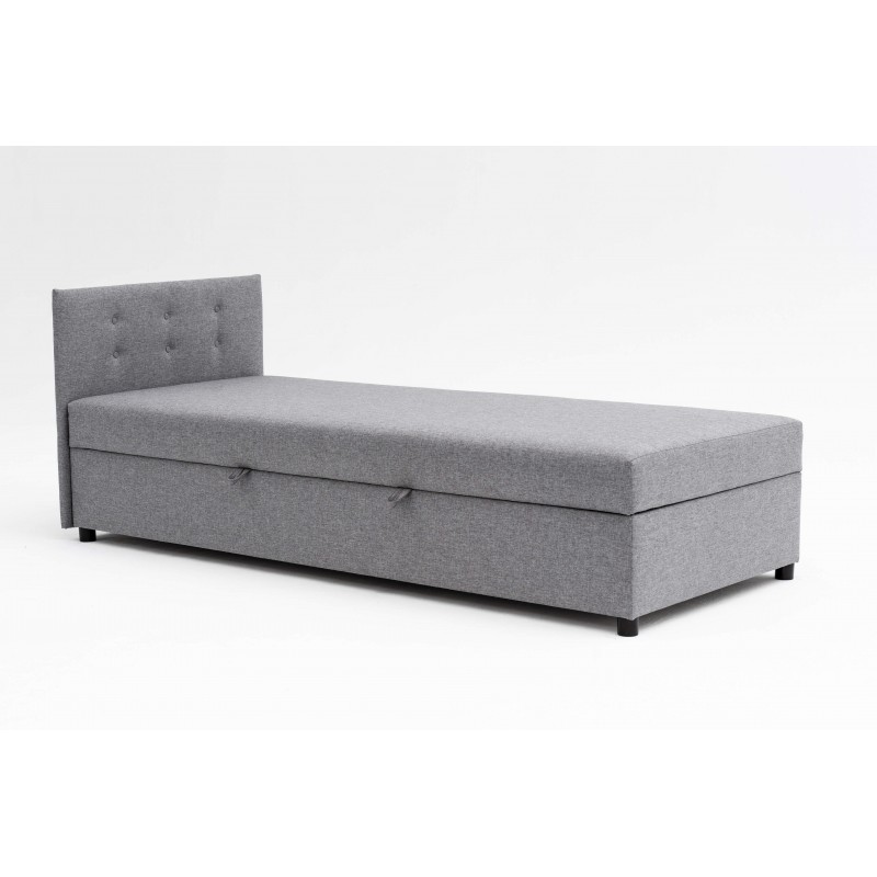 Tapczan Młodzieżowy Jednoosobowy FENIKS 100X200 z Pojemnikiem i Wezgłowiem Szary