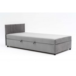 Tapczan Młodzieżowy Jednoosobowy FENIKS 100x200 z Pojemnikiem i Wezgłowiem Szary Welur