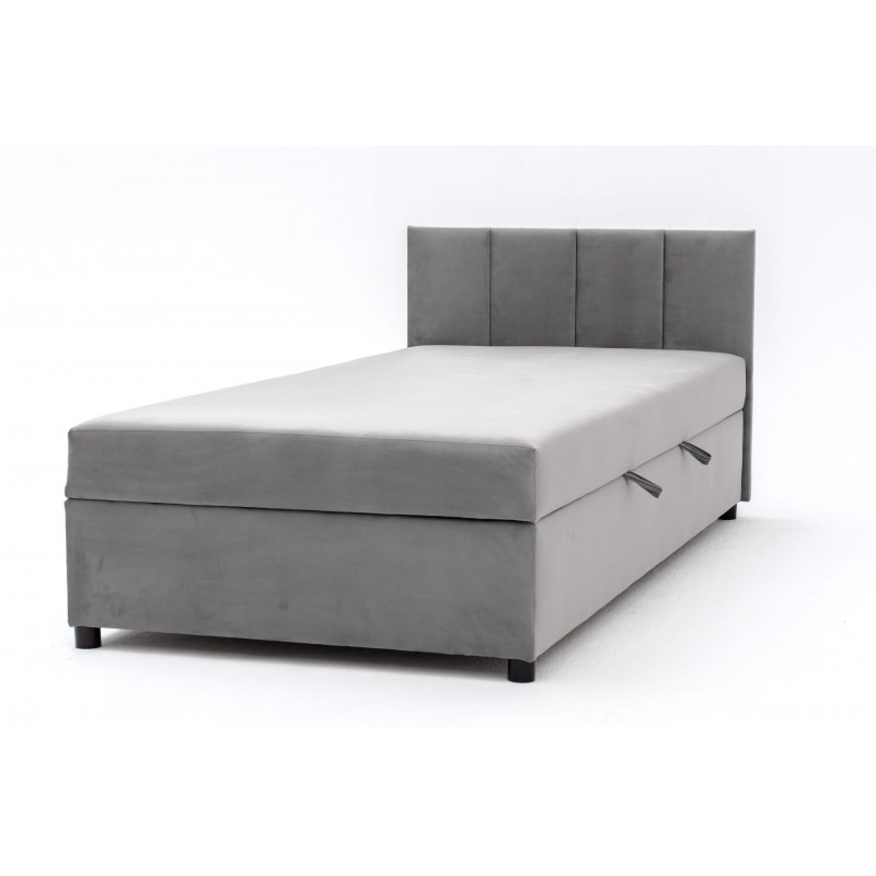 Tapczan Młodzieżowy Jednoosobowy FENIKS 100x200 z Pojemnikiem i Wezgłowiem Szary Welur