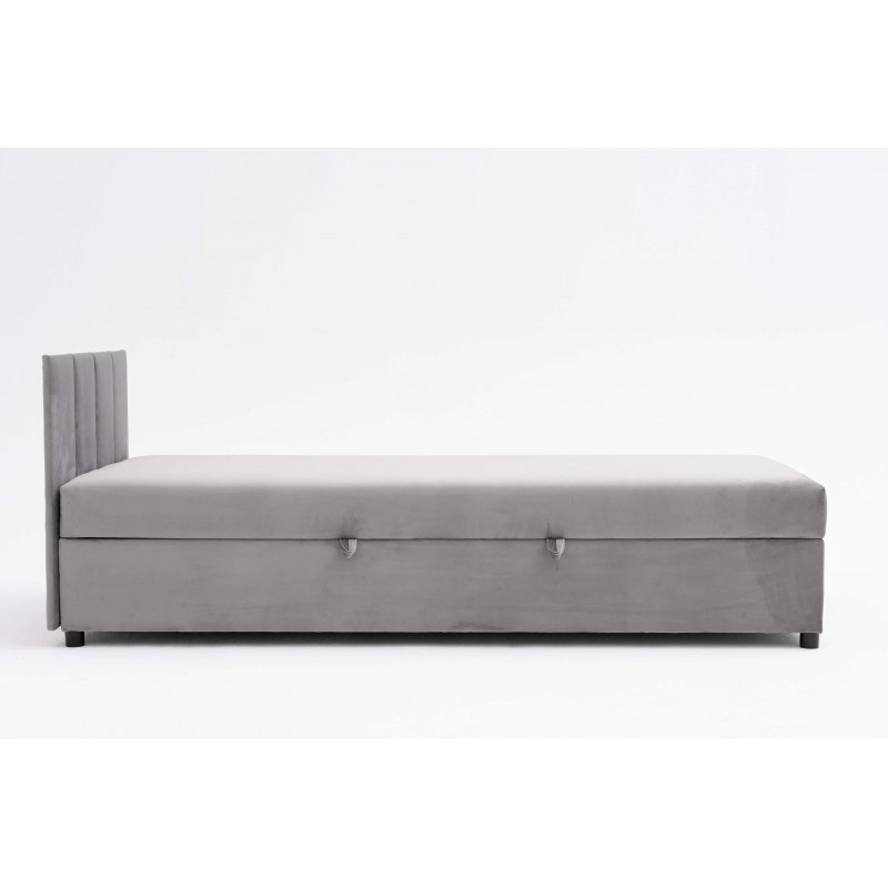 Tapczan Młodzieżowy Jednoosobowy FENIKS 100x200 z Pojemnikiem i Wezgłowiem Szary Welur