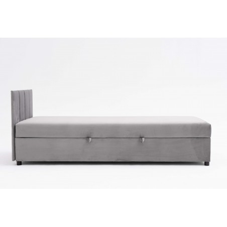 Tapczan Młodzieżowy Jednoosobowy FENIKS 100x200 z Pojemnikiem i Wezgłowiem Szary Welur