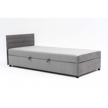 Tapczan Młodzieżowy Jednoosobowy FENIKS 100x200 z Pojemnikiem i Wezgłowiem Szary Welur