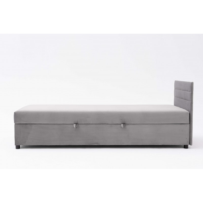 Tapczan Młodzieżowy Jednoosobowy FENIKS 100x200 z Pojemnikiem i Wezgłowiem Szary Welur