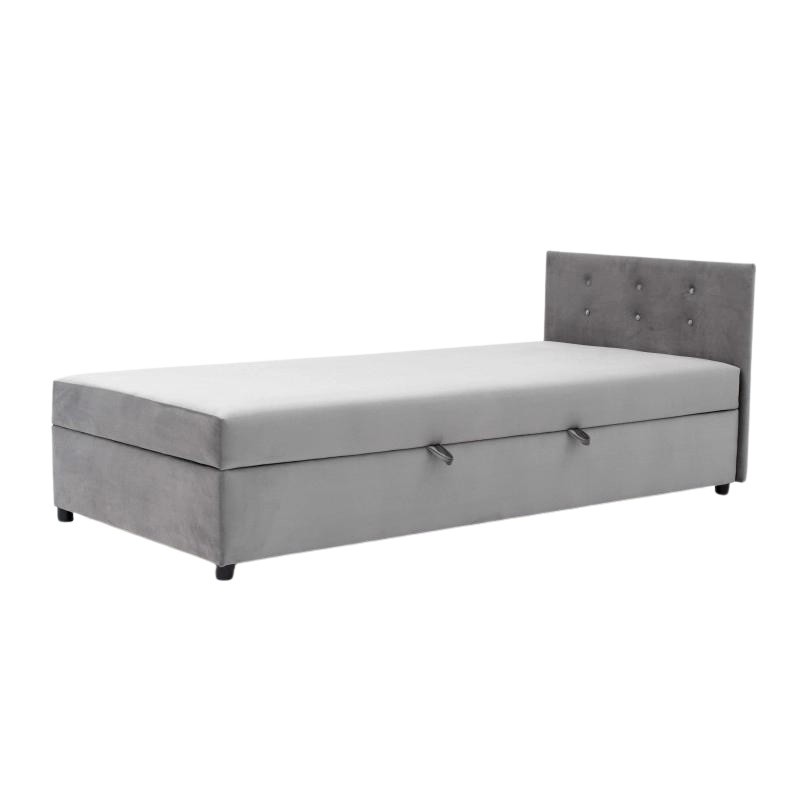 Tapczan Młodzieżowy Jednoosobowy FENIKS 100x200 z Pojemnikiem i Wezgłowiem Szary Welur