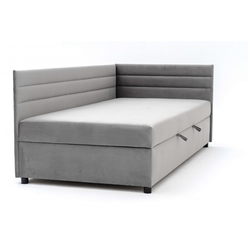 Tapczan Młodzieżowy Jednoosobowy FENIKS 100x200 z Pojemnikiem Bokiem i Oparciem Szary Welur