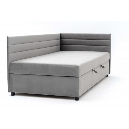 Tapczan Młodzieżowy Jednoosobowy FENIKS 100x200 z Pojemnikiem Bokiem i Oparciem Szary Welur