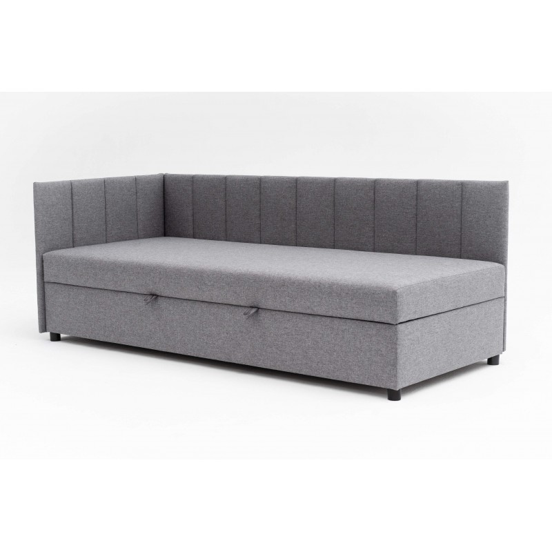 Tapczan Młodzieżowy Jednoosobowy FENIKS 100x200 z Pojemnikiem Bokiem i Oparciem Szary