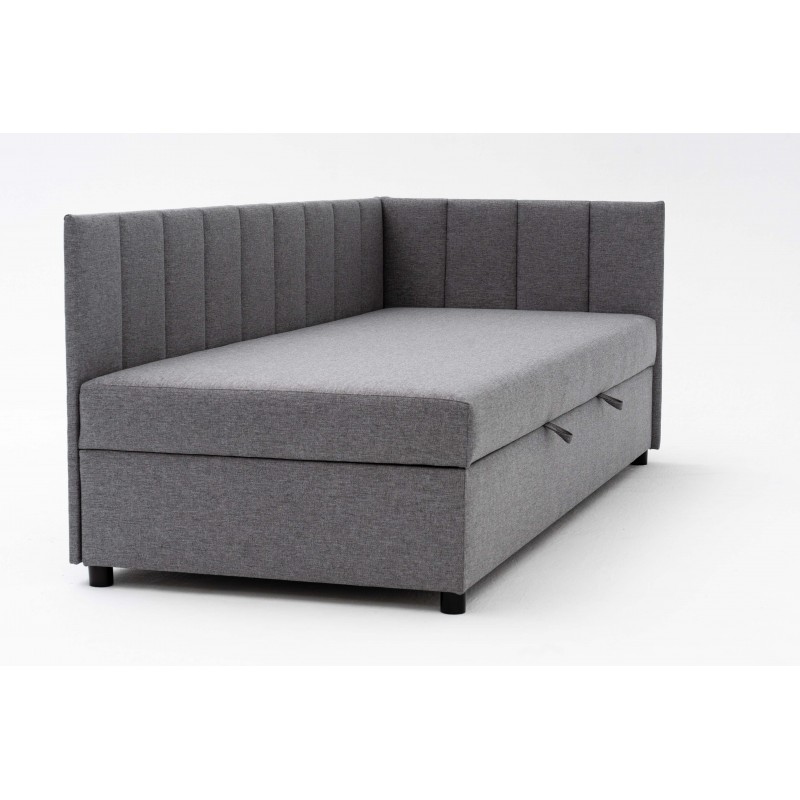 Tapczan Młodzieżowy Jednoosobowy FENIKS 100x200 z Pojemnikiem Bokiem i Oparciem Szary