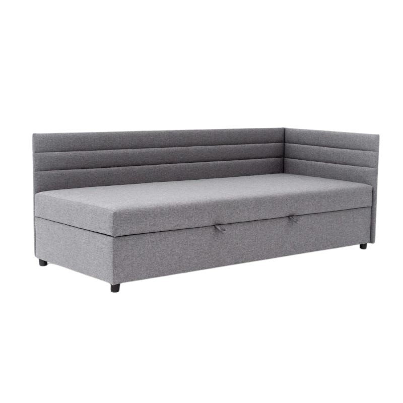 Tapczan Młodzieżowy Jednoosobowy FENIKS 100x200 z Pojemnikiem Bokiem i Oparciem Szary