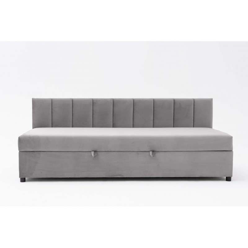 Tapczan Młodzieżowy Jednoosobowy FENIKS 100x200 z Pojemnikiem i Oparciem Szary Welur