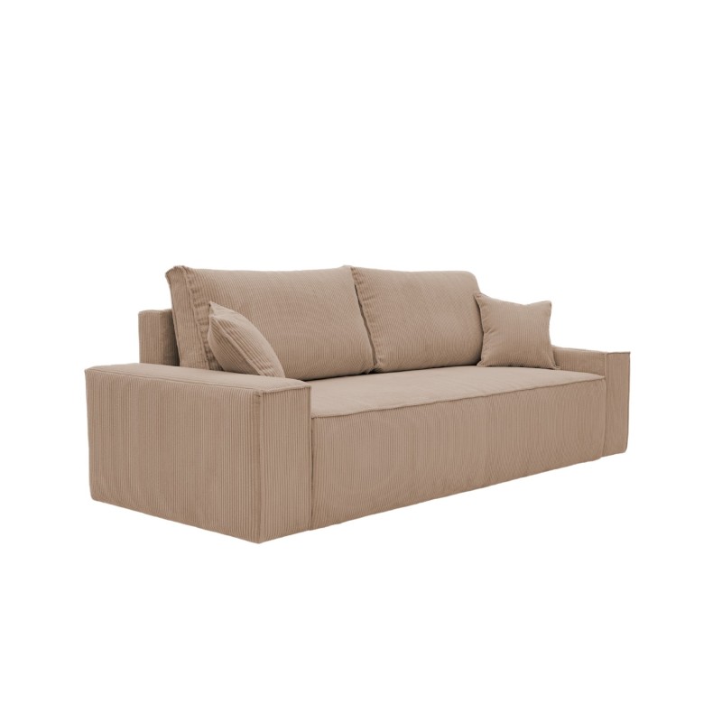 Kanapa Do Salonu z Funkcją Spania Bora 3-osobowa z Pojemnikiem Sztruksowa Jasny Brąz