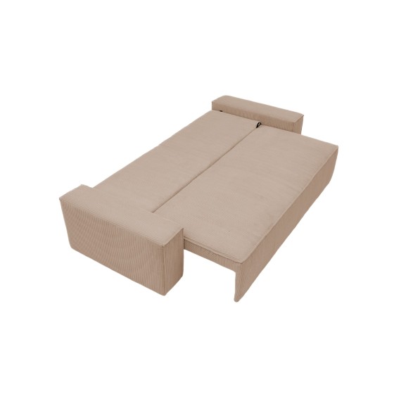 Kanapa Do Salonu z Funkcją Spania Bora 3-osobowa z Pojemnikiem Sztruksowa Jasny Brąz