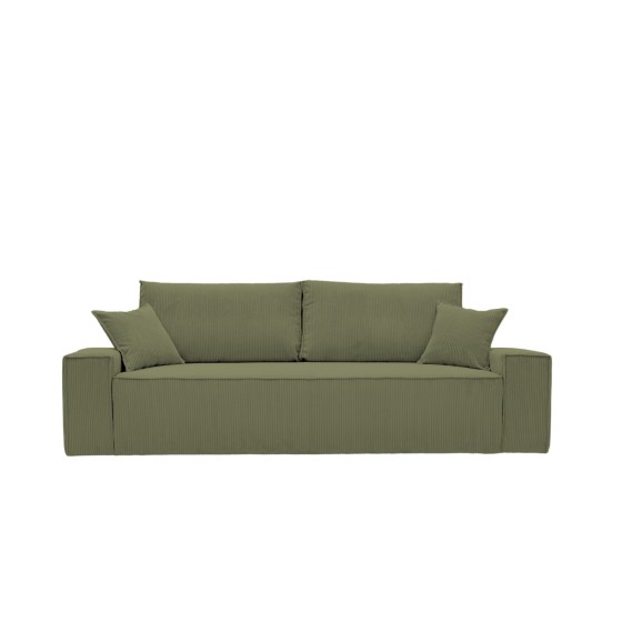 Kanapa Do Salonu z Funkcją Spania Bora 3-osobowa z Pojemnikiem Sztruksowa Zielona