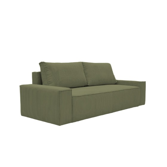 Kanapa Do Salonu z Funkcją Spania Bora 3-osobowa z Pojemnikiem Sztruksowa Zielona