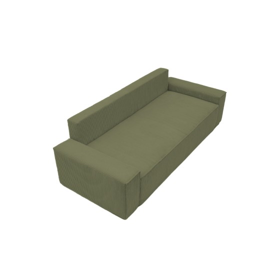 Kanapa Do Salonu z Funkcją Spania Bora 3-osobowa z Pojemnikiem Sztruksowa Zielona