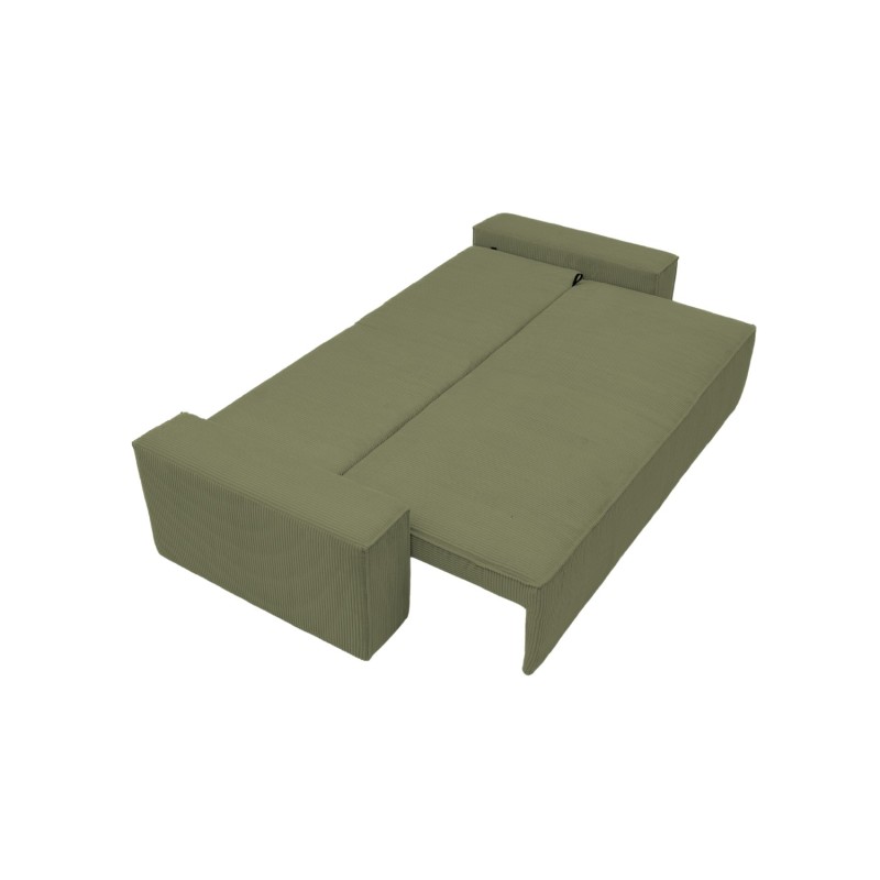 Kanapa Do Salonu z Funkcją Spania Bora 3-osobowa z Pojemnikiem Sztruksowa Zielona