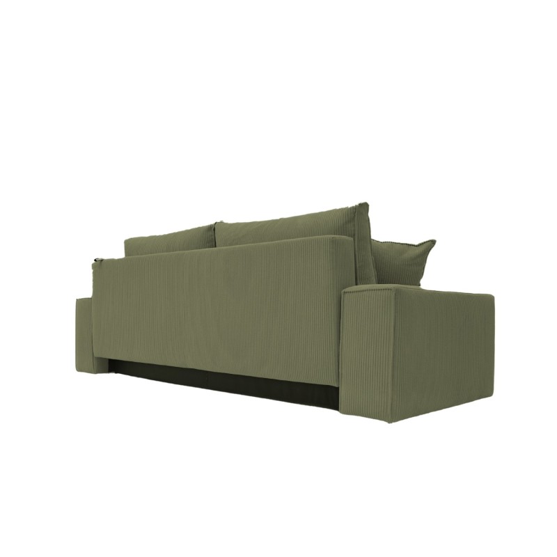 Kanapa Do Salonu z Funkcją Spania Bora 3-osobowa z Pojemnikiem Sztruksowa Zielona