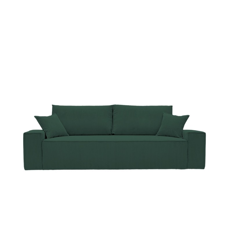 Kanapa Do Salonu z Funkcją Spania Bora 3-osobowa z Pojemnikiem Sztruksowa Butelkowa Zieleń