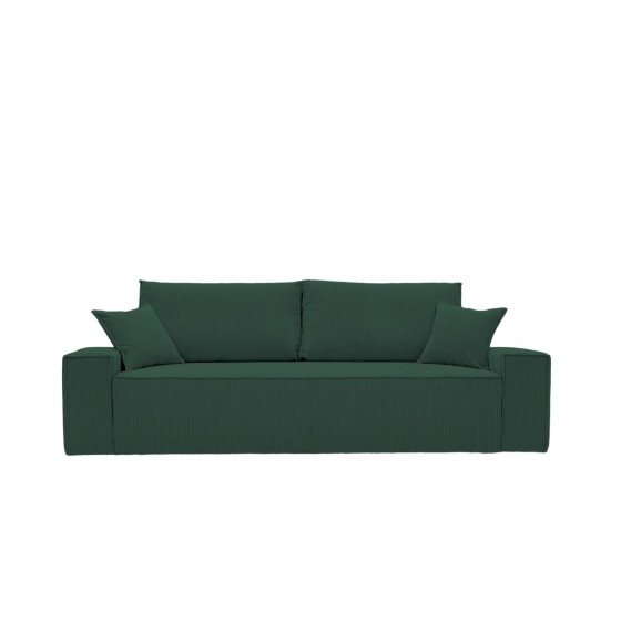 Kanapa Do Salonu z Funkcją Spania Bora 3-osobowa z Pojemnikiem Sztruksowa Butelkowa Zieleń