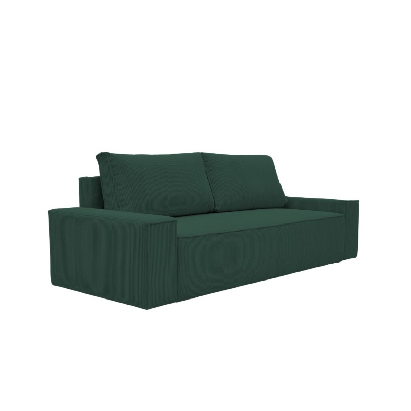 Kanapa Do Salonu z Funkcją Spania Bora 3-osobowa z Pojemnikiem Sztruksowa Butelkowa Zieleń